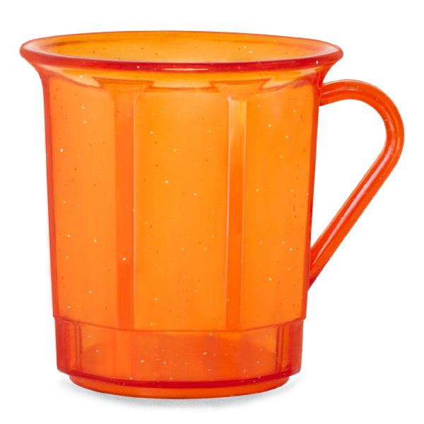 AKU® PC-Kaffeebecher mit Henkel aus Kunststoff, 300 ml/0,30 l, Mehrweg, orangeflitter transparent, B-Ware