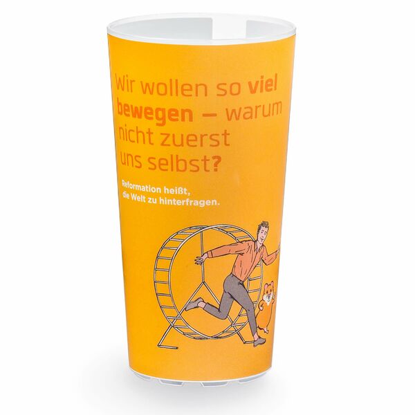 Werbebecher Reformation, orange mit Fotodruck